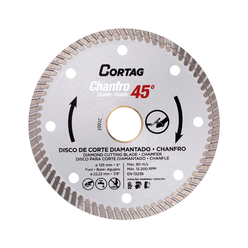 Disco de Corte Diamantado Chanfro 45º 115 mm Cortag